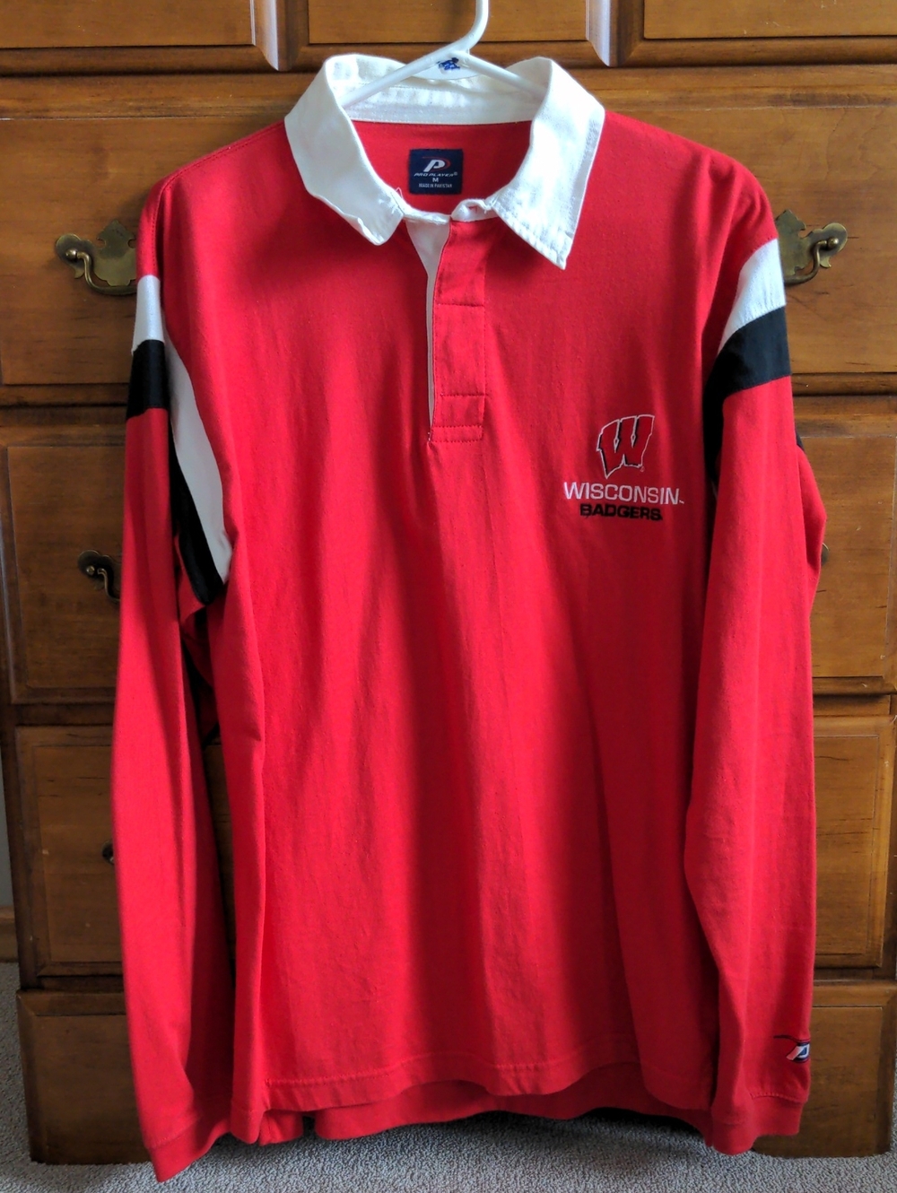 Wisconsin Badgers Red Long-Sleeve Rugby Shirt with White Collar
